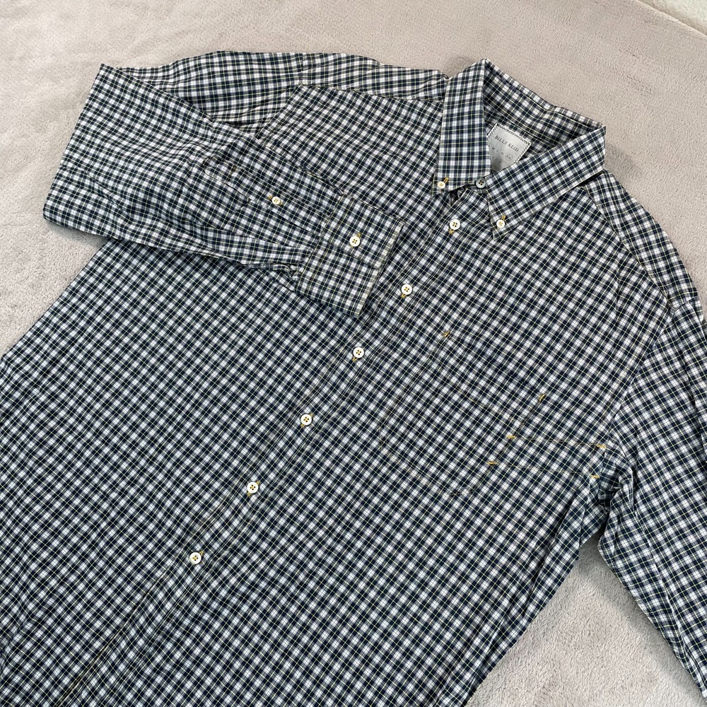 BILLY REID Tuscumbia Shirt Men 2XL Navy Blue Plaid Italy Made Long Sleeve